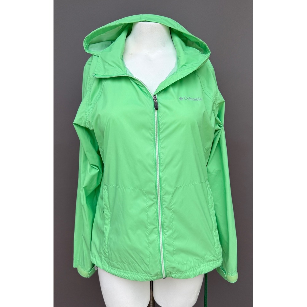 Columbia Switchback III Rain Jacket Women Large Green Hooded Windbreaker Outdoor - Picture 2 of 16